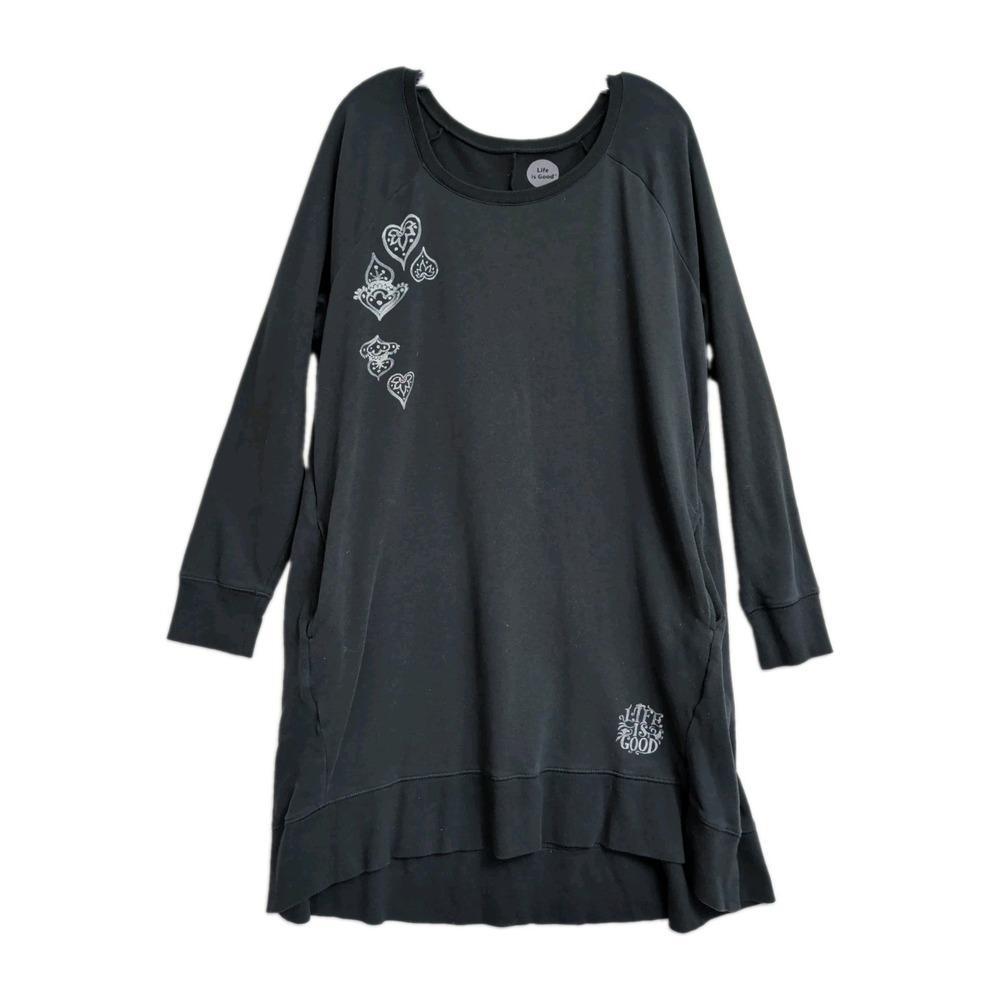 Life Is Good Sweatshirt Dress Womens XXL Black Mandala Pockets Casual Cozy
